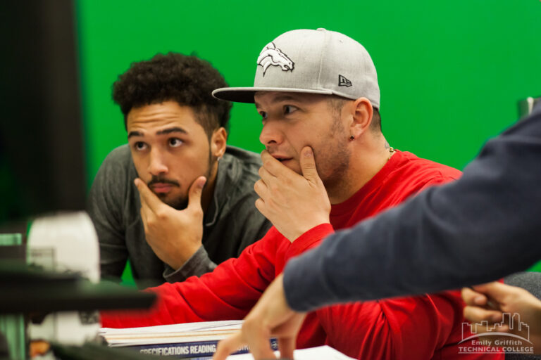 Two Male CAD-BIM Students Looking at Computer Screen in Denver, CO