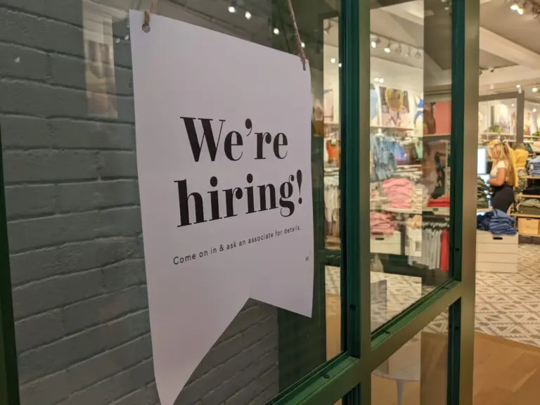 We're Hiring sign in Parks Mall Colorado