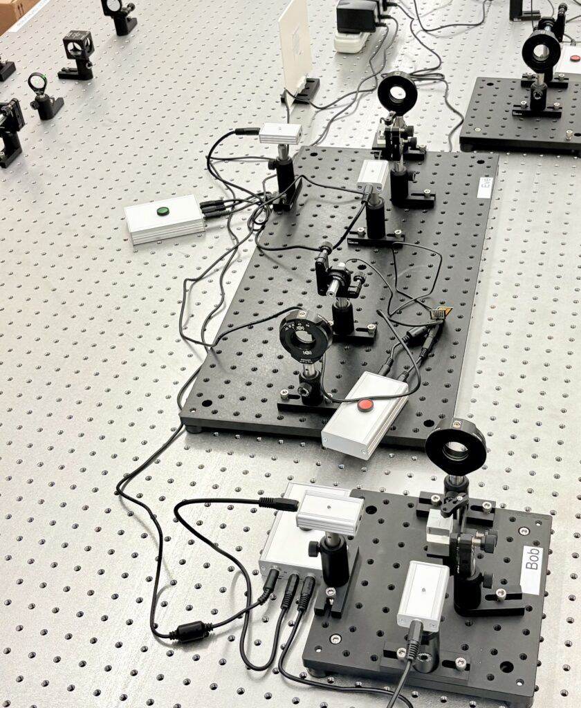 A Thorlabs Quantum Cryptography kit (right) and a Michelson interferometer kit (left), which Emily Griffith Quantum Technician students will use for hands-on learning to reinforce theoretical concepts.